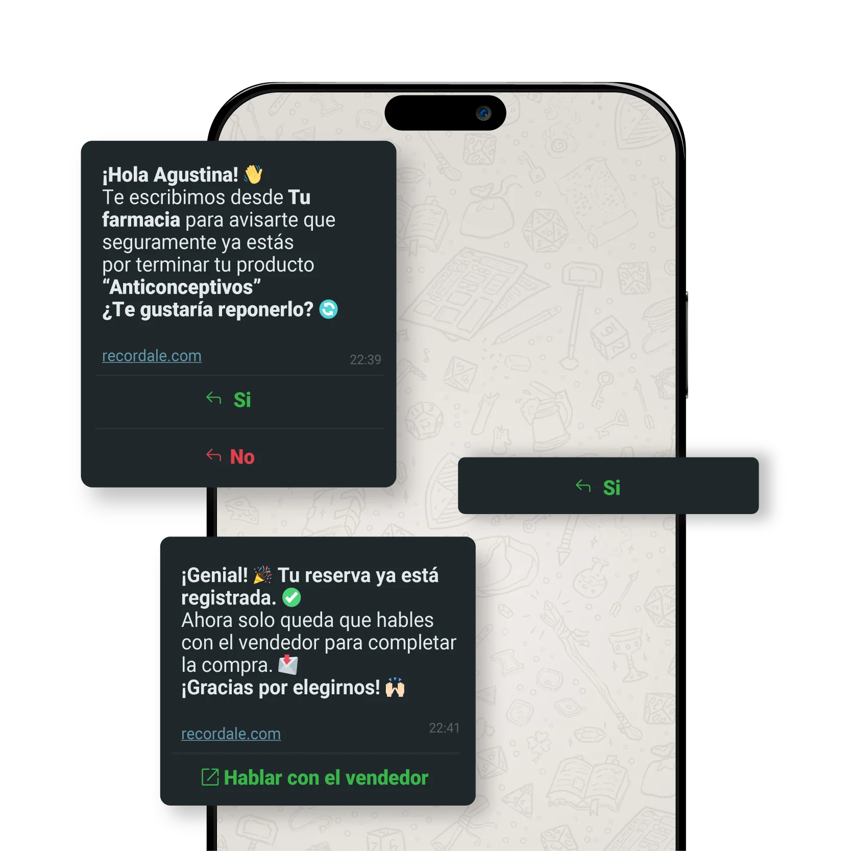 Conversación de WhatsApp y venta concretada